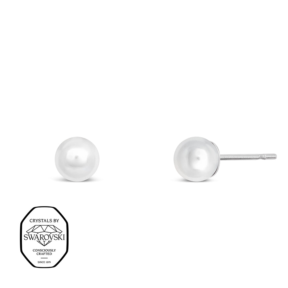 Klassische Perlen Ohrstecker mit Swarovski® Kristallen in strahlendem Weiß, runde Form und glänzendem Finish