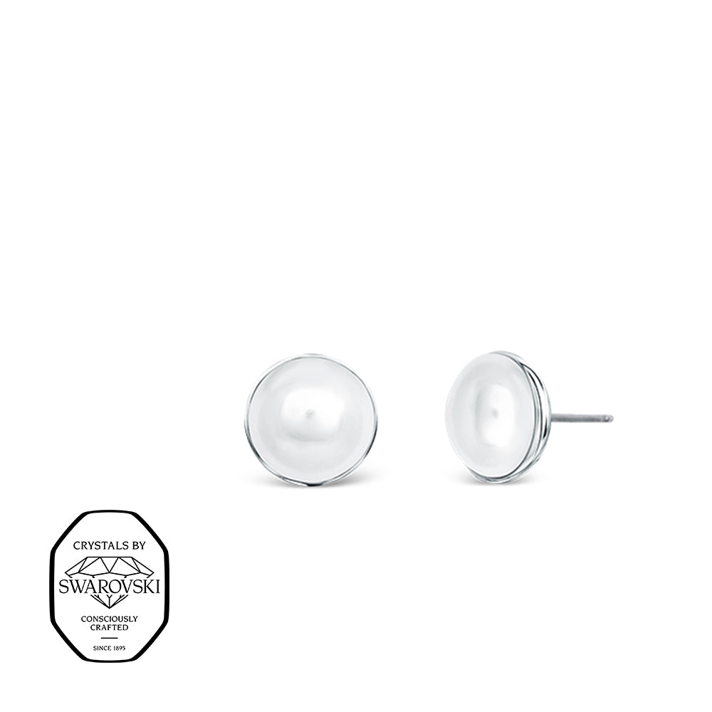 Klassische Ohrstecker mit weißen Perlen und Kristallen von Swarovski®, schlichtes Design in Silberfarbe