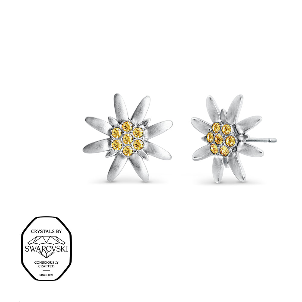 Edelweiß Ohrstecker Silber mit gelben Swarovski® Kristallen
