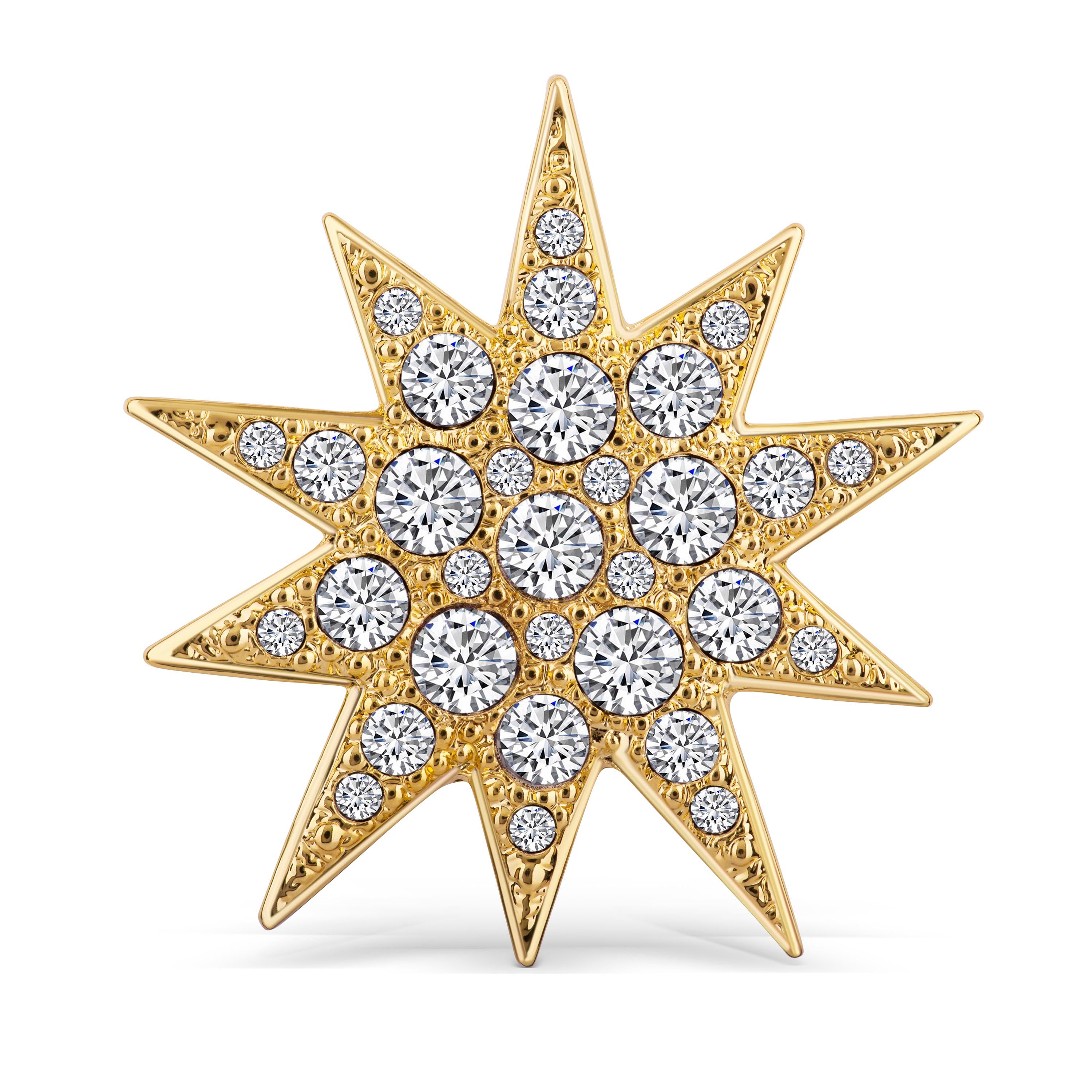Goldene Stern-Brosche mit funkelnden Kristallen in edler Pavé-Fassung