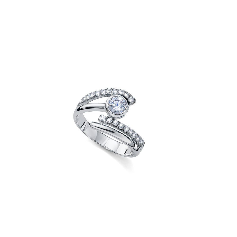 Silber Damenring mit Kristallen und zentralem Rundstein – exklusiver Schmuck von Crystalp