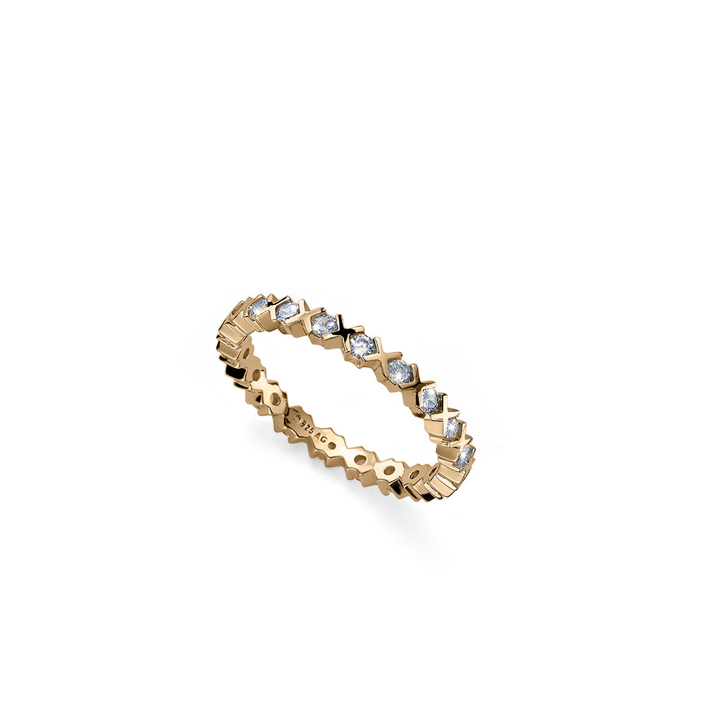 Vergoldeter Damenring mit Kristallen im X-Design – eleganter Modeschmuck von Crystalp“