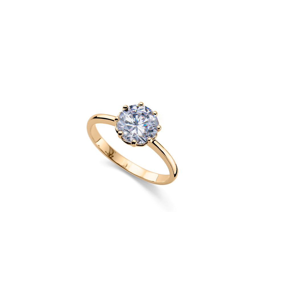Goldener Solitärring Damen mit großem Kristall – funkelnder Modeschmuck von Crystalp