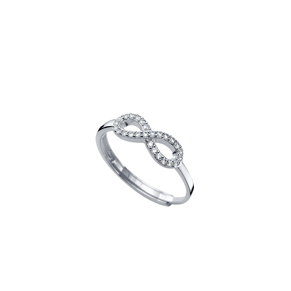 Silberfarbener Damenring mit funkelndem Infinity-Symbol aus Zirkonia von Crystalp