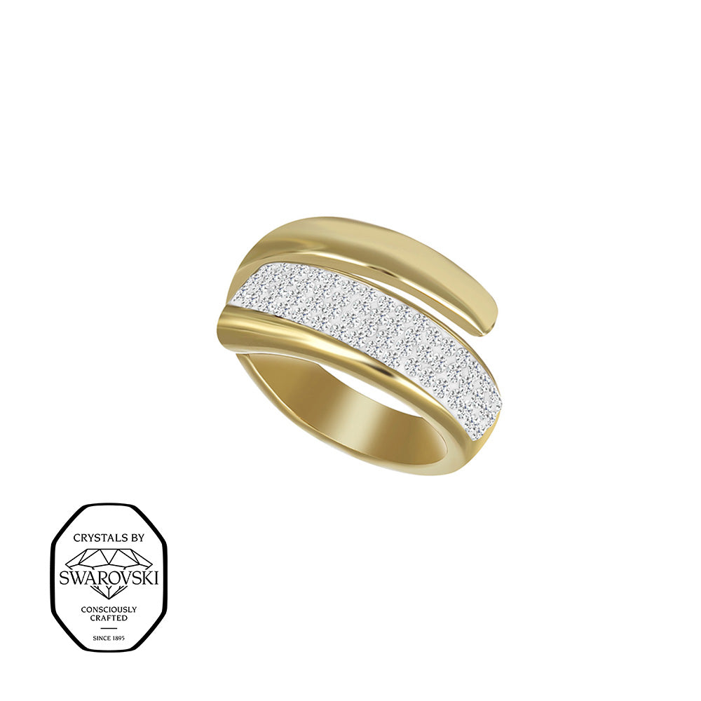 Edelstahlring in Goldoptik mit Swarovski® Kristallen. Klare Linien, moderner Look und funkelnde Eleganz in zeitlosem Design.