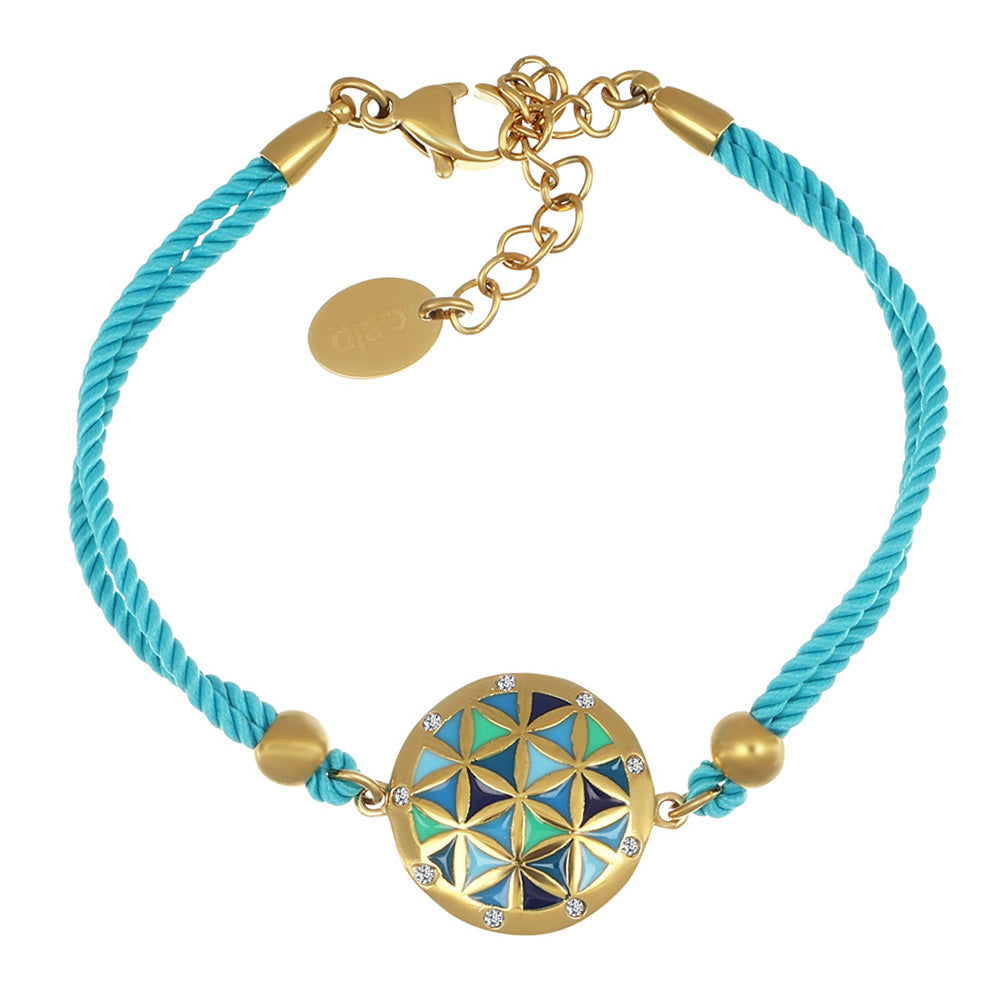 Tree of Life Bracelet goldfarben mit türkisfarbenem Band goldener Lebensbaum als Symbol für Stärke und Harmonie