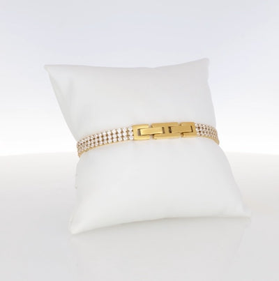 Crystalp Soirée Bracelet aus Edelstahl in Gold, doppelreihiges Armband mit Swarovski® Kristallen verziert