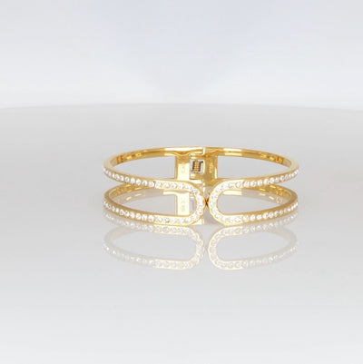 Crystalp Ambition Circle Bangle aus Edelstahl in Gold, eleganter Armreif mit Kristallen verziert