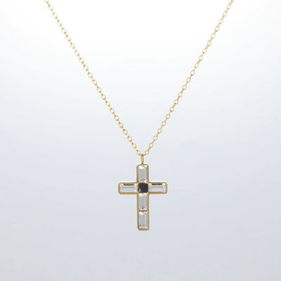 Crystalp Lustre Cross Pendant aus Edelstahl in Gold, Kreuzanhänger mit Swarovski® Kristallen verziert