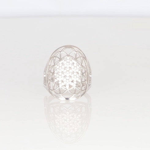 Flower of Life Ring silbern mit filigranem Blütenmuster aus Sterling Silber edles Design mit Swarovski Kristalle