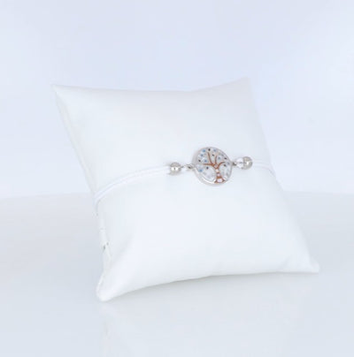 Tree of Life Bracelet Edelstahl mit weißem Band silberner Lebensbaum steht für Kraft Wachstum und Verbundenheit