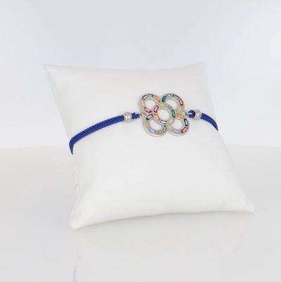 Blaues Textilarmband mit bunter Blumenform aus Edelstahl, Marke Crystalp