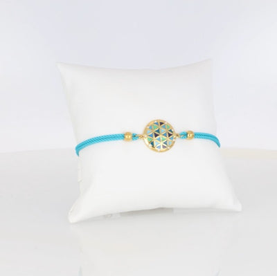 Tree of Life Bracelet goldfarben mit türkisfarbenem Band goldener Lebensbaum als Symbol für Stärke und Harmonie