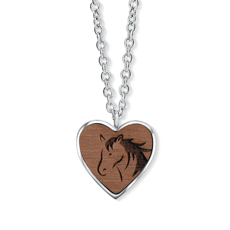 Ciondolo a forma di cuore di cavallo in legno