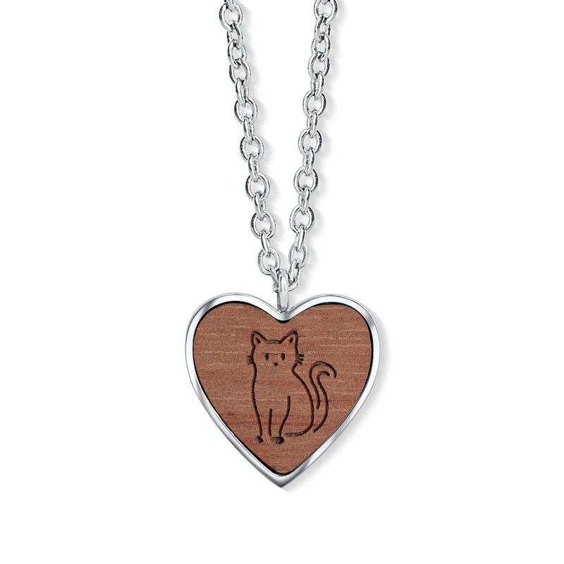 Wooden Cat Heart Pendant