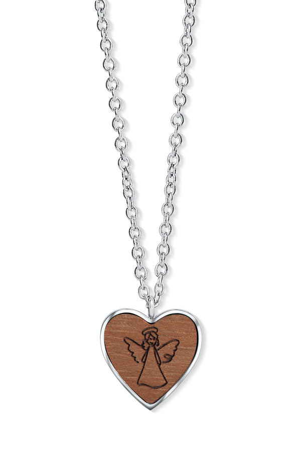 Wooden Angel Heart Pendant