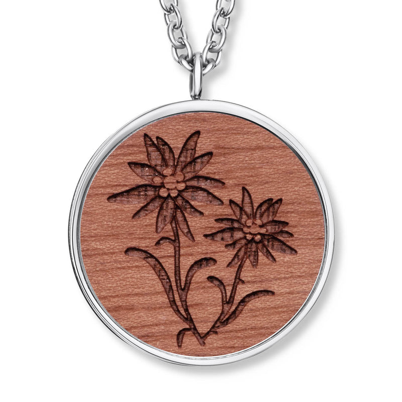 Wooden Edelweiss Flower Anhänger mit Kette Produktfoto