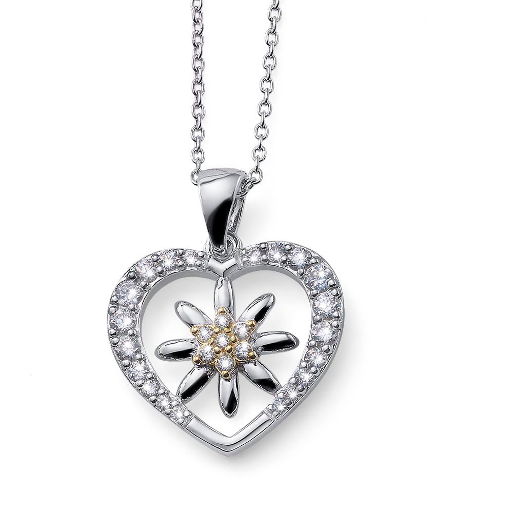 Silver heart edelweiss pendant - crystalpjewelry