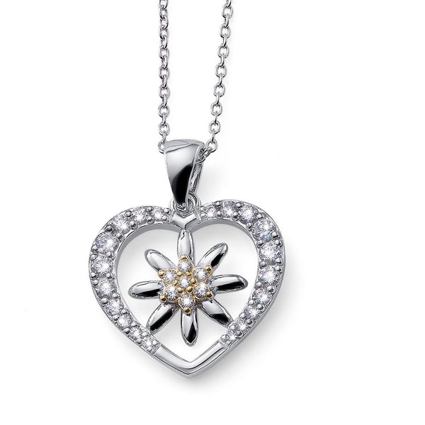 Silver Heart Edelweiss pendant with chain