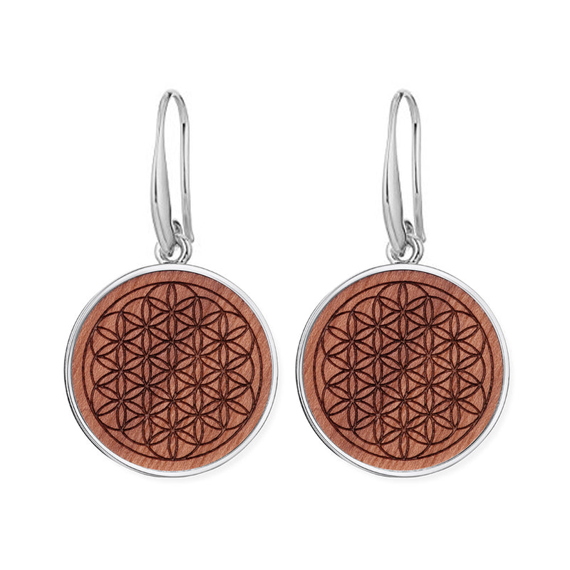 wood flower of life earrings