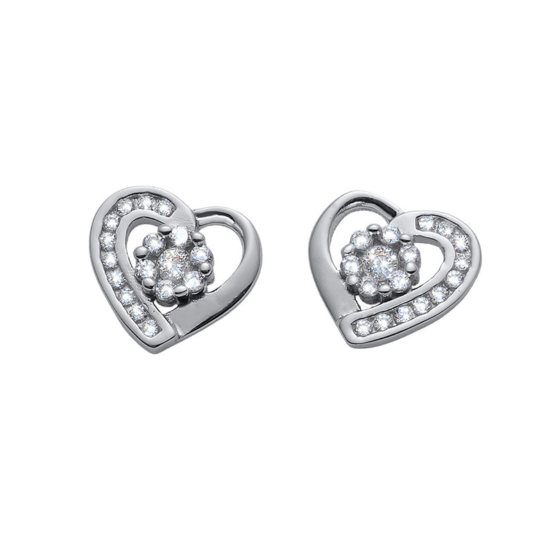 Amatory Heart Silver Pin Earrings